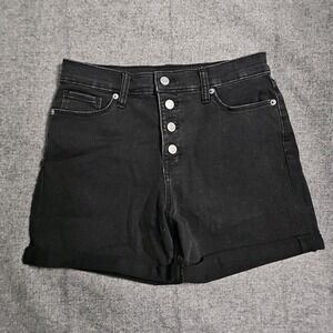 Black High Rise Button Fly Denim Shorts 27/4 NWT Classic Grungecore Goth‎